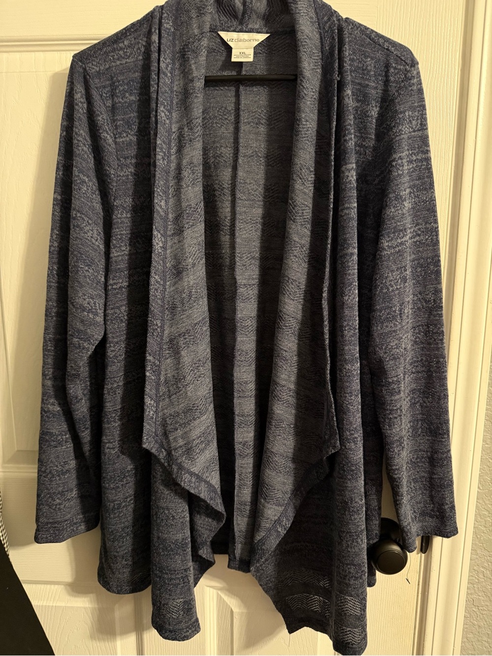 Liz Claiborne Heathered Navy Draped Open-Front Cardigan